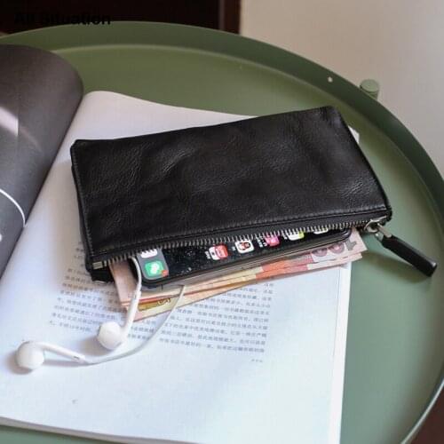 Luxury Clutch Bag Male First Layer Cow Leather Top End Men Casual High Capacity Zipper Long Wallet Cell Phone Storage Coin Purse