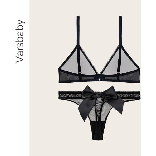 Sexy big bow thong sweet style bra thong lingerie set ladies Valentines Day Christmas underwear gift bra set