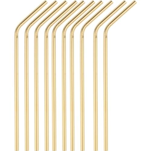 10 PCS Food-grade Gold Bent Stainless Steel Drinking Straw Reusable Metal Straw 21cm