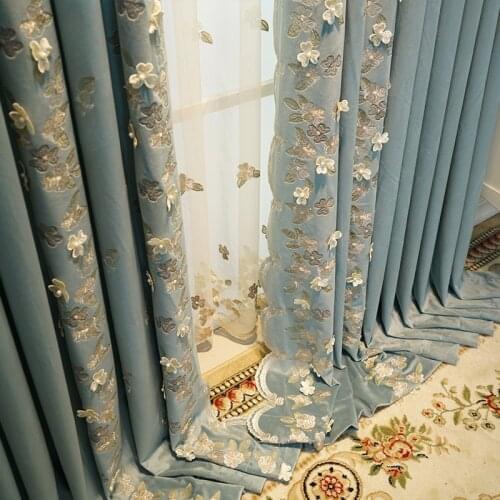 Modern Minimalist Embossed Embroidered Curtains for Living Room European-style High-end Bedroom Shading Custom