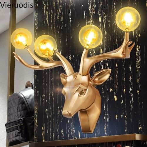 Modern LED Wall Lights Resin Antlers Deer Sconce Glass Wall Lamp for Home Decor Living Room Aisle Stair Mirror Light Fixtures