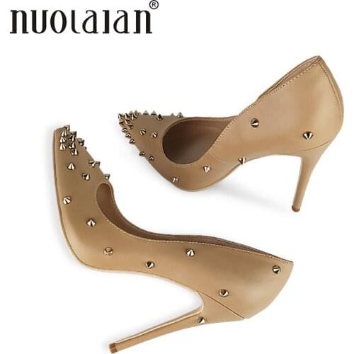 Stilettos Womens Shoes High Heels 12CM High Heels Rivets Shoes Pumps Women Heels Sexy Pointed Toe Wedding Shoes For Woman