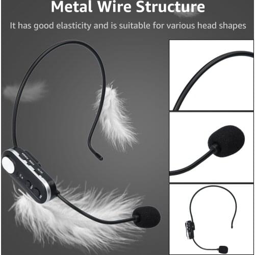 High-sensitive UHF Wireless Microphone Head-mounted Outdoor Mic Noise Reduction with 6.5mm Audio Adapter for Teacher Tour Guides