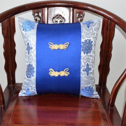 High-grade New Chinese Style Bow Frog Silk Cushion Cover Flower Elegant Embroidery Classical Sofa Pillowcase