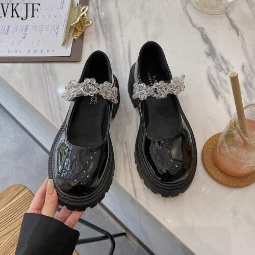 All Leather Beaded Mary Jane Womens Shoes Platform Shoes 2021 New Spring and Summer British Style Small Leather Shoes
