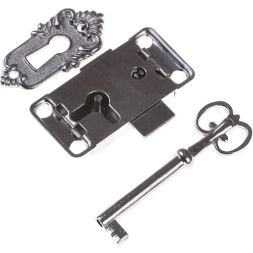 1Set Vintage Antique Style Iron Lock + Key for Drawer Cabinet Wardrobe Cupboard Door Durable portable Locks