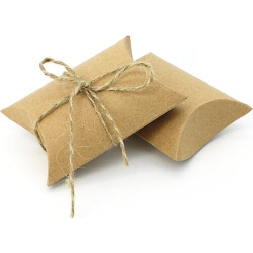 100pcs Kraft Paper Pillow Wedding Party Favor Boxes Candy Cake Sweet Bags
