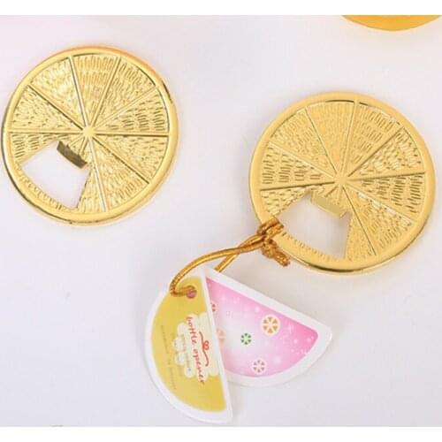 100pcs/lot Gold orange shape & Gold Party letters Beer Bottle Opener For Wedding Party Favors Gift B001