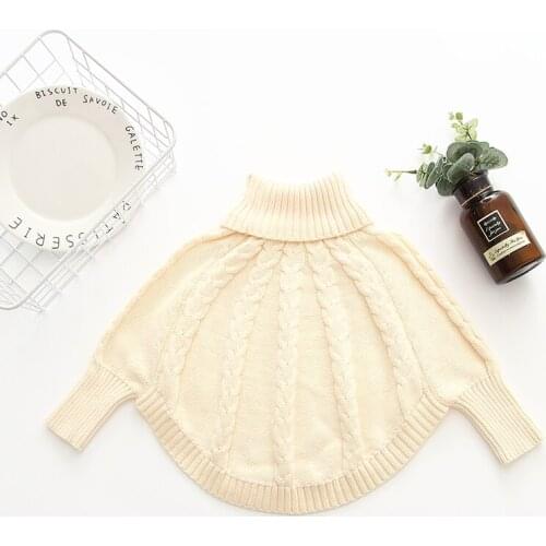 2020 Autumn Baby Girls Knitting Sweaters Knitted Turtleneck Cloak Pullover Girls Christmas Clothes Children Cotton Cape Sweater
