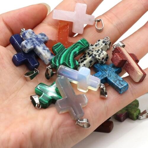 5Pcs Natural Stone Pendant Cross Shaped Semi-precious Pendant For Jewelry Making DIY Necklace Bracelet Anklet Accessory