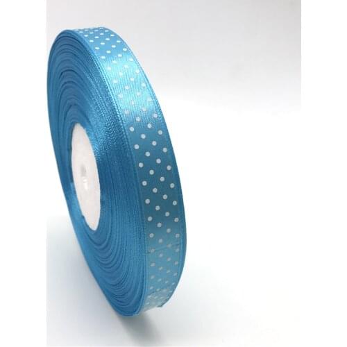 5Yards/lot 5/8" 15mm Sky blue Printing Polka Dot Satin Ribbon Hair Bow Party Christmas Wedding Decoration DIY Sewing Craft