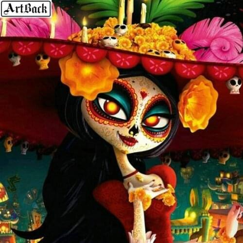 5d diy diamond painting skull sugar girl full square diamond embroidery 3d round mosaic sticker flower girl