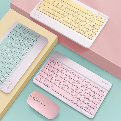 Wireless Bluetooth Korean Keyboard And Mouse For ipad Phone Tablet For Samsung Android Tablet Russian Spanish Mini Pink Keyboard
