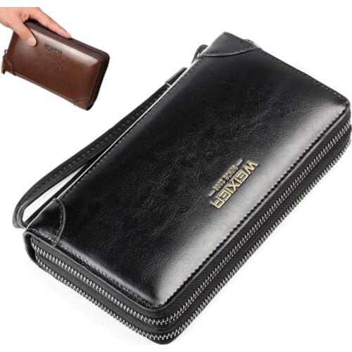 Business Genuine Leather Clutch Wallet Men Long Phone Bag Purse Male Large Wallet Card Holder Handbags Male Zipper Men Clutches