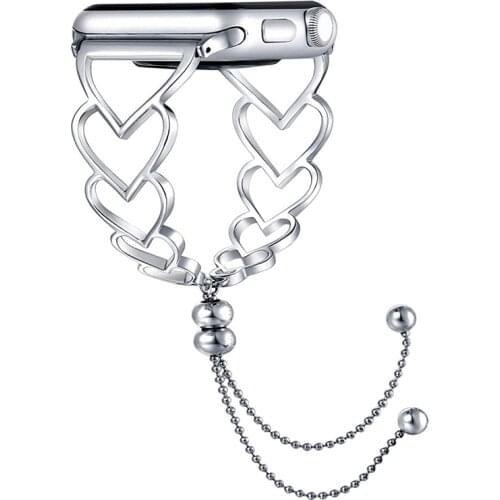 Hearts Stainless Steel Strap For Apple Watch Band 6 44/40mm 38/42mm iWatch Series Bands 6 SE 5 4 3 jewelry Womens Belt Bracelet