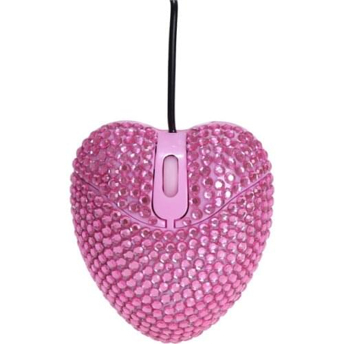 Diamond-studded, ultra-thin! Pink cute personality girls gifts wired optical mouse four-way scroll wheel support ergonomics