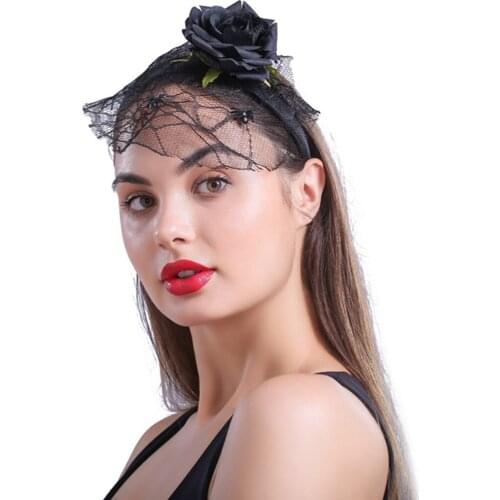 Black Flower Headband Lace Veil Floral Headpiece Mexican Costume Headpieces