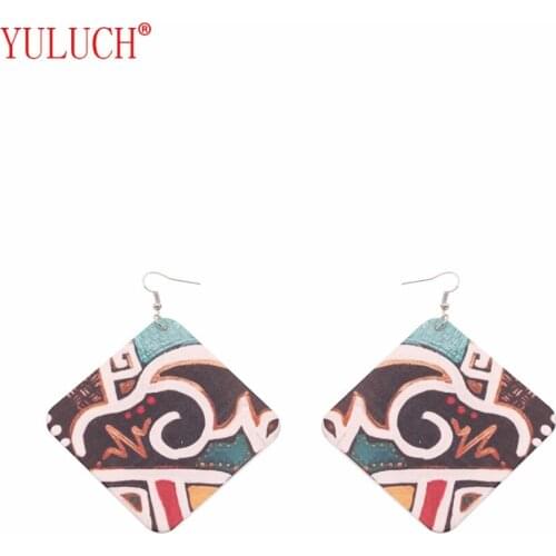 YULUCH 2018 Retro pop style colorful rhombus and hair fork wooden earrings pendant for ethnic women jewelry gift