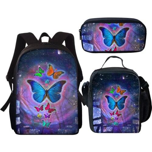 Children School Bags 3D Beauty Butterfly Animal Print 3 Pcs/set Kids Backpack Girls Book Bag Ladies Schoolbag Mochila Escolar