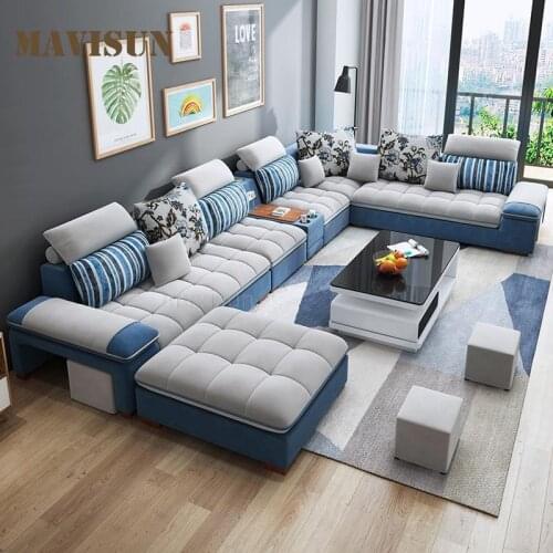 Cotton And Linen Flannel Fabric Modern Minimalist Living Room Sofa10 People Corner Fashion Big Sofa Living Room Comfortable Sofa