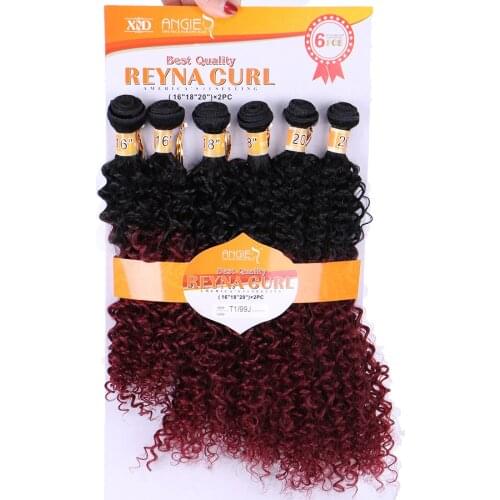 Two Tone Ombre Color Afro Kinky Curly Hair Weaves 6 Bundles One Set Remy High Temperature Synthetic Hair Extensions for Women