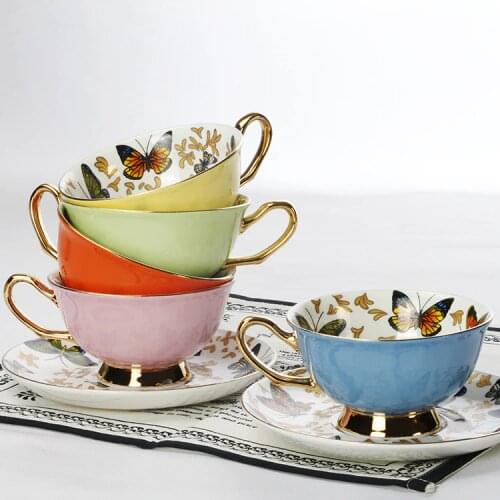 European bone china coffee cups and saucers set porcelain china porcelain cups British office drinks 220ML