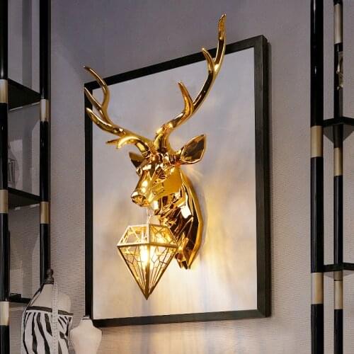 French Country Art Gold Wall Lamp American Retro Loft Wall Light Bedroom Living Room Decoration Antler Lights Wall Lamp for Home