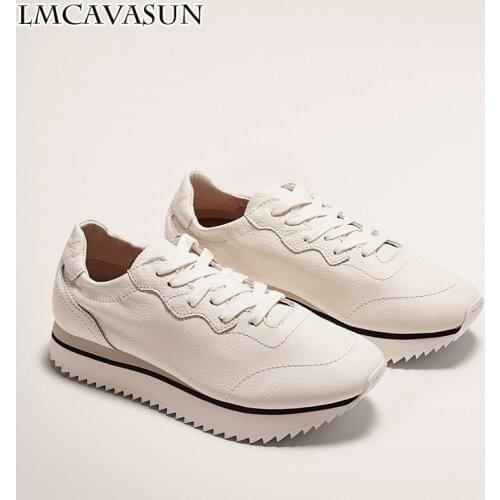 LMCAVASUN summer casual shoes women england simple white cowhide genuine leather white women shoes sneakers women shoes woman