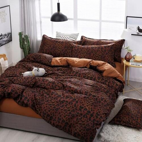Leopard Pattern Coffee Modern Comforter Bedding Set Cute Luxury Fashion King Queen Twin Size Bed Linen Duvet Cover Set Gifts