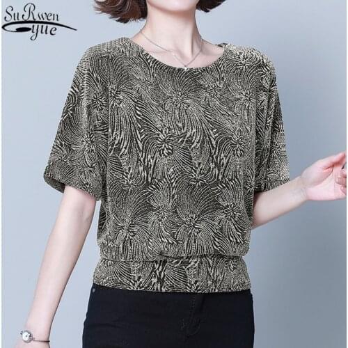 Summer Women Blouse New Womens Base Shirt Short Sleeve Womens Top and Blouses Printed Floral Tops Female Blusas Mujer 14083