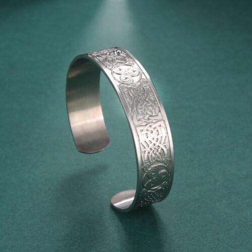 My shape Triskel Viking Cuff Bangles for Women Men Amulet Silver Color Stainless Steel Wiccan Bracelet Vintage Jewelry Tailsman