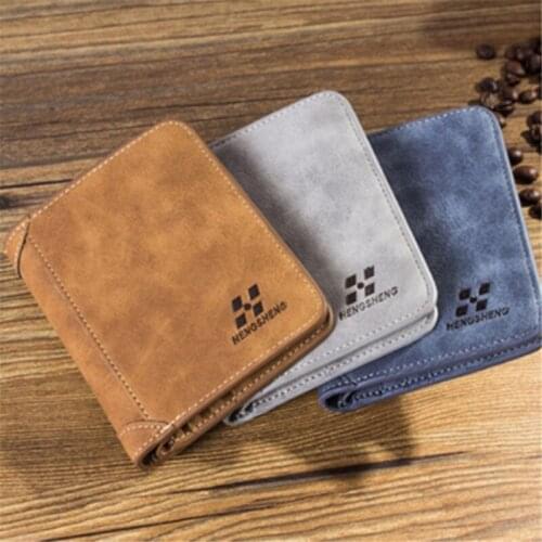New Mens Wallet Short Frosted Leather Wallet Retro Three Fold Vertical Wallet Youth Korean Multi-card Wallet 2020 Men Fashion