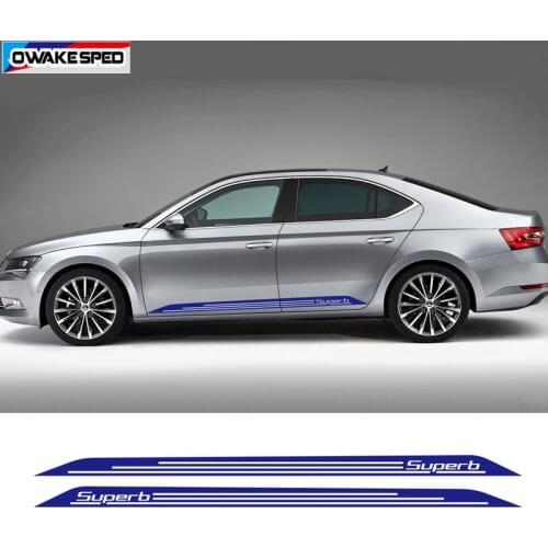 1 set Car Door Side Skirt Stickers For-Skoda Superb Scout Racing Sport Stripes Auto Body Decor Vinyl Decals Exterior Accessories