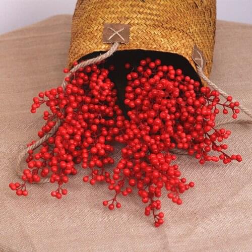 Desktop 5 forks Red Berry cherry Artificial Plant Christmas decoration Foam fake flower bean branch For New Year Home Decor 1pc