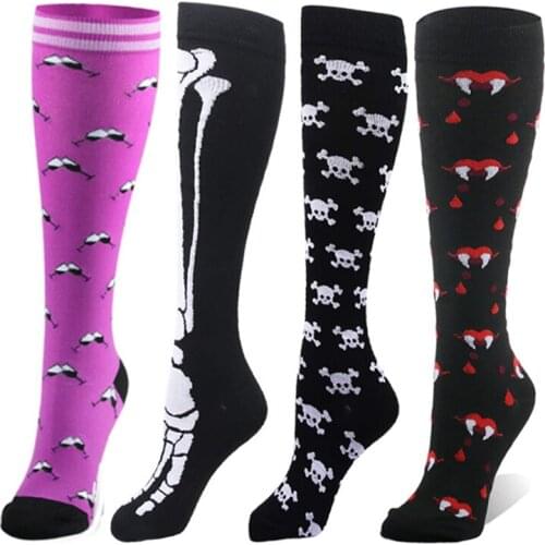 Funny Cartoon Skull Bones Compression Stockings Leg Support Varicose Veins Knee Socks Running Cycling Pressure Yoga Socks XA20TQ