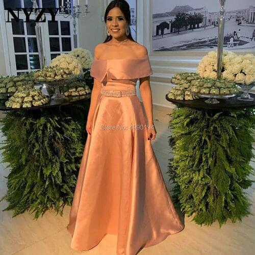 NYZY E285 Custom Satin Off the Shoulder Pink Evening Dresses Long 2020 Wedding Party Dresses Prom Women Evening Gown