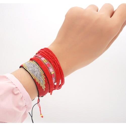 Original Design Simple Ethnic Style Multi-layer Beaded Bracelet Miyuki Rice Beads Hand-woven Evil Eye Bracelet Set Women Jewelry