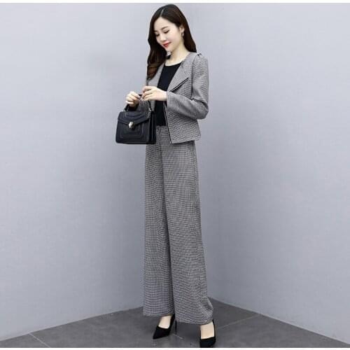 Autumn Winter Woolen 2 Piece Sets Womens Outfits Plus Size Short Coat And Wide Leg Pants Suits Elegant Office Korean Sets AA5832