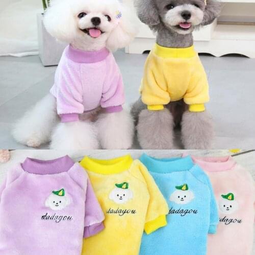 Skin-friendly Lovely Cute Dogs Coral Fleece Sweatshirt Costume Two-leg Pet T-shirt Bright Color for Winter