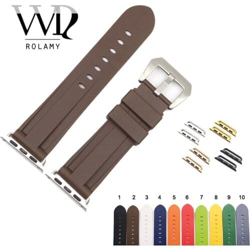 Rolamy Fashion 38 40 42 44mm Pure Brown Red Silicone Rubber Replacement Wrist Watchband Strap Loops For Iwatch Series 4/3/2/1