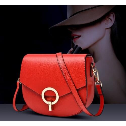 2021 Retro Luxury Half Round Shape Lock Saddle Bag Hard Cow Leather Women Crossbody Shoulder Bag Famous Brand Daily Purse