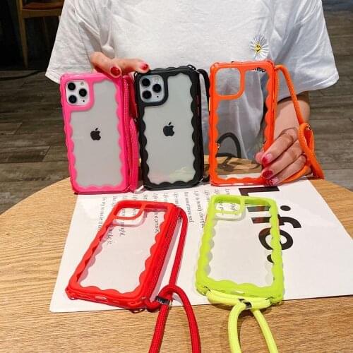 Luxury mobile phone case with ropes for iphone case 11 shockproof transparent acrylic 11 pro max protective case cover