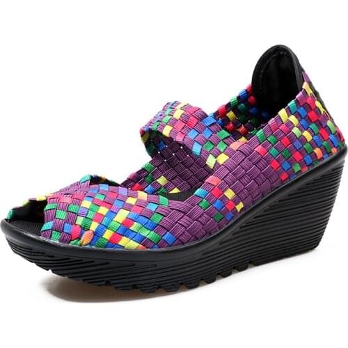 Summer Women Sandals Shoes Women Woven Shoes High Wedges Heels Wovens Gladiator Sandals Flats Platform Open Toe Casual Shoes QJ