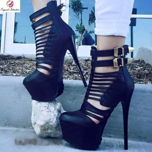 Original Intention Sexy Women Sandals Platform Open Toe Quality Slim High Heels Black 2019 Shoes Woman Plus Size 4-20