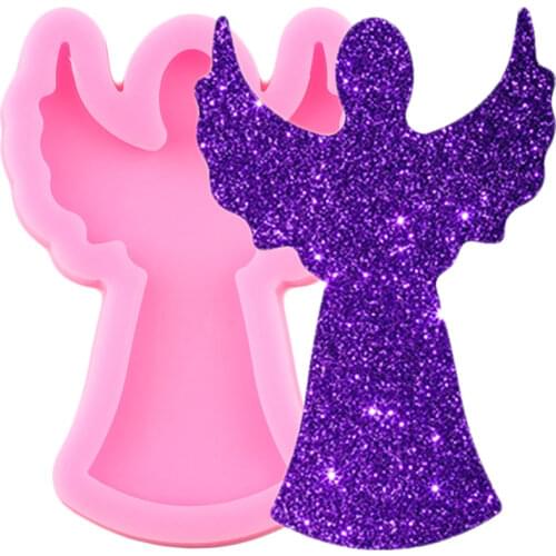 Super Glossy Angel Keychain Silicone Mold Badge Reel Craft Necklace Epoxy Resin Molds Jewelry Making Pendant Polymer Clay Mould