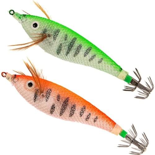 Luminous Squid Bait with Noctilucent Rod Trough Outdoor Fishing Tackle Fishing Squid Jigs Shrimp Wood with Noctilucent Rod