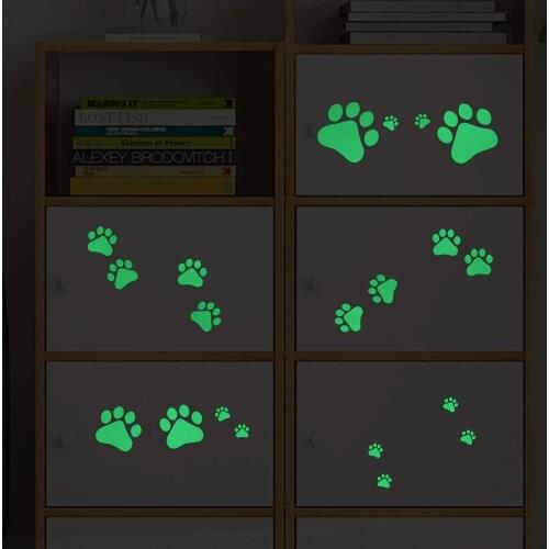 Glowing Cat Dog Paws Sticker Funny Cartoon Animal Footprints Wall Stickers Kids Room Children Bedroom Wardrobe Laptop DIY Decals