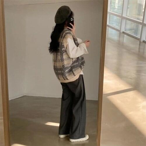 Loose Plaid Y2k V-neck Sweater Vest Women Autumn Korean Style Casual Knit Sleeveless Elegant Classic Fashion Loose Sweater Vest
