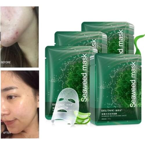 30pcs/lot Natural Seaweed Mask For Face Moisturizing Hydrating Shrink Pores Whitening Anti Acne Algae Seed Facial Sheet Mask