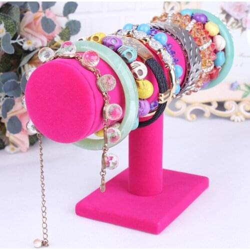 Rose Red Velvet Hovering Single Tier T-Bar Bracelet Watch Holder Necklace Jewelry Display Stand Rack for Home Organization